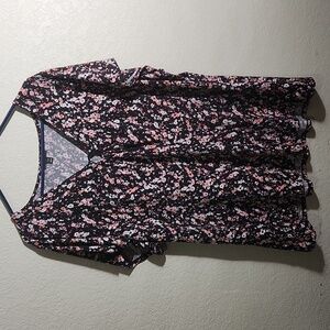 Lane Bryant Blouse Womens Size 26 / 28 Plus Floral Black Keyhole